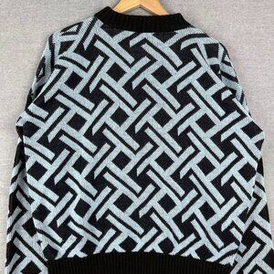 Vintage Geometric Orlon Acrylic Knit Sweater Black Blue Made in USA
